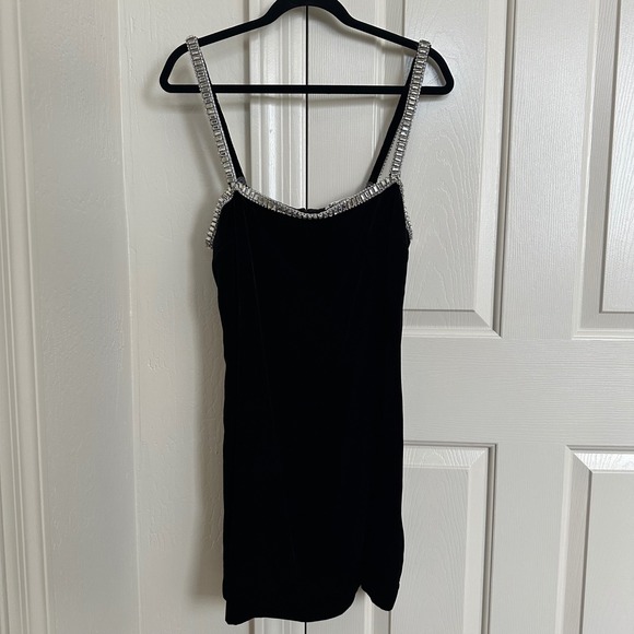Reformation Pia Crystal Velvet Mini Dress in Black - Size 8 - Picture 2 of 10